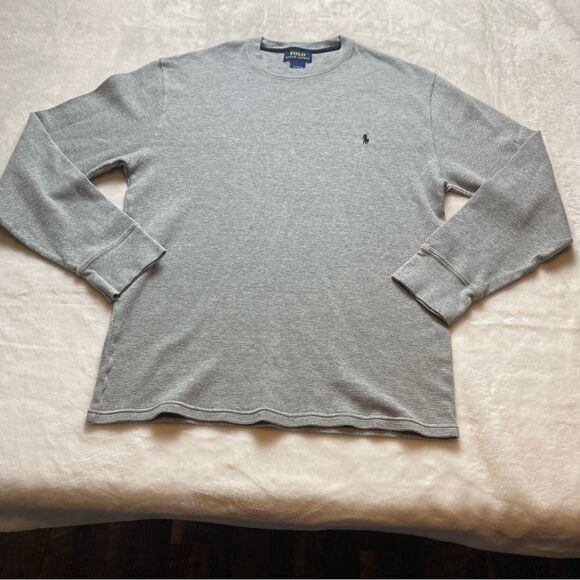 Polo Ralph Lauren Gray Waffle Knit Long Sleeve Crew Neck Pullover Size XL - Picture 1 of 8